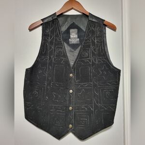 Stefano Basics Vintage Black Leather Button Snap Vest Women's Size Medium